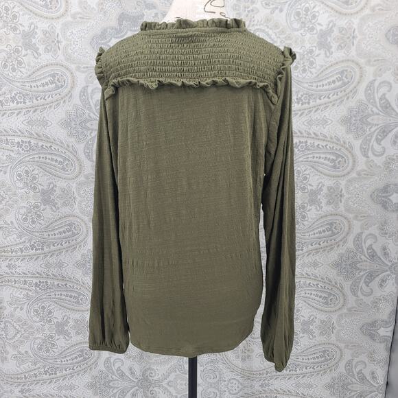 Bobeau Stitch FIx smocked shoulder ruffle trim long sleeve blouse Size Large - Picture 3 of 7